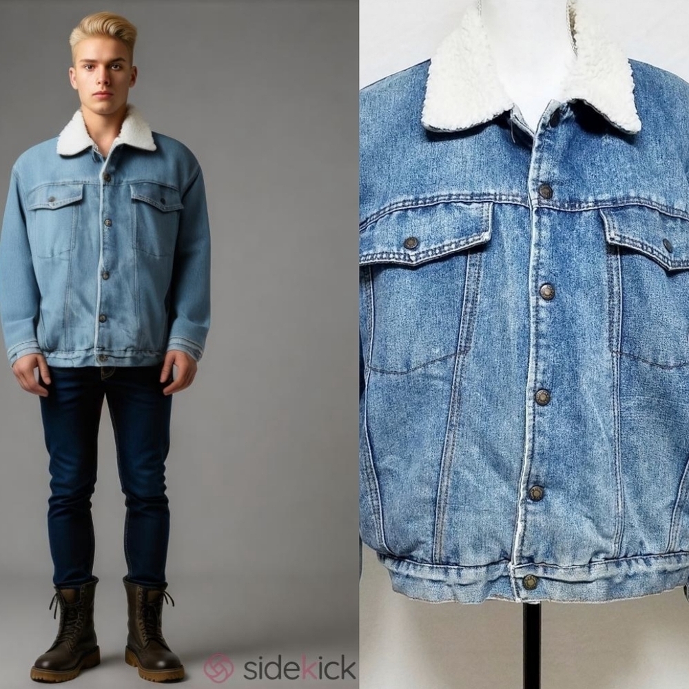80s Vintage Dry Goods Saugatuck Light Wash Stone Wash Sherpa Puffer Denim Jacket